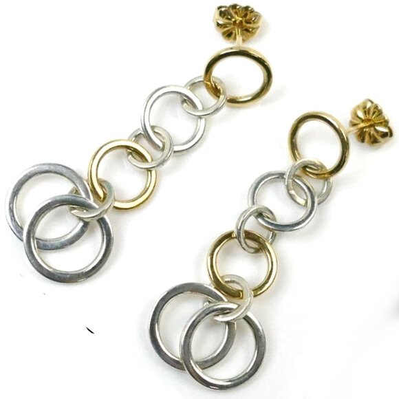 Tiffany & Co. Interlocking Circle Drop Stud Earrings Silver 925 & 18k Go - Picture 1 of 6